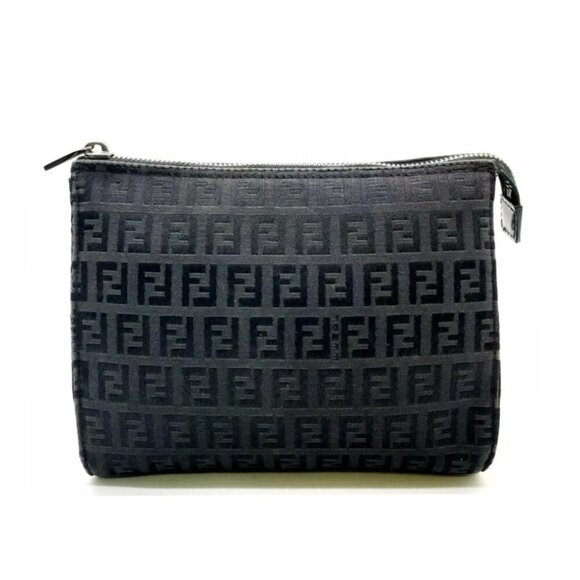 Fendi Zucca Pattern Zucchino Canvas Nylon Black Pouch 80-012625 - Picture 1 of 14